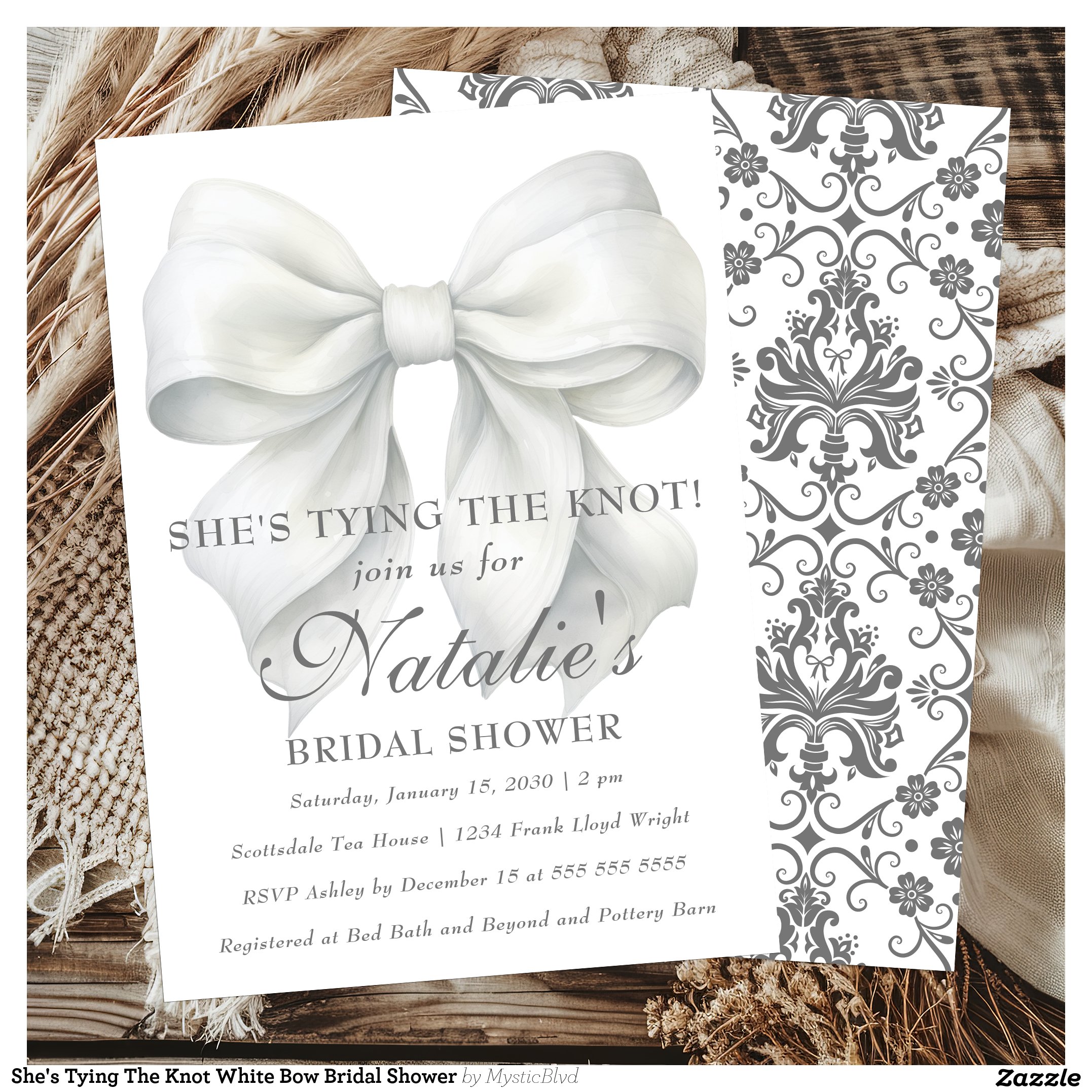 She's Tying The Knot White Bow Bridal Shower Invitation