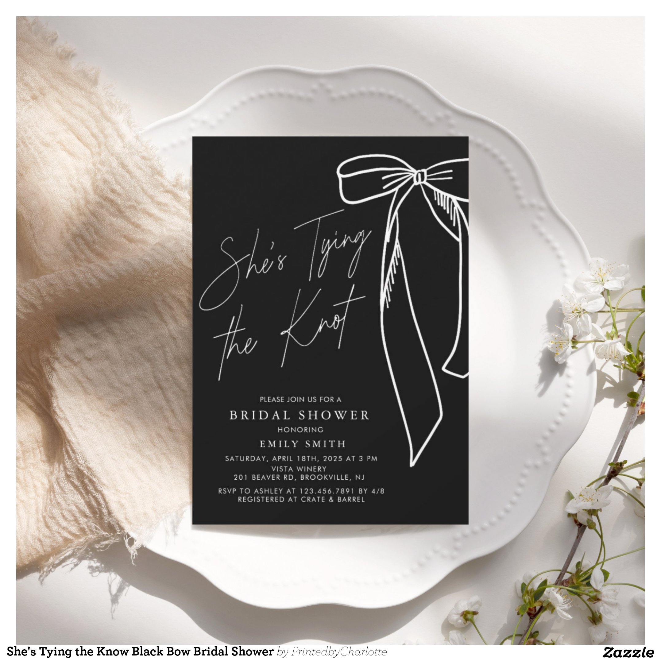 She's Tying the Know Black Bow Bridal Shower Invitation