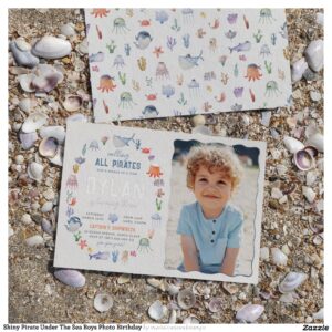 Shiny Pirate Under The Sea Boys Photo Birthday Foil Invitation