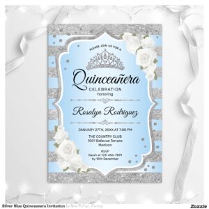 Silver Blue Quinceanera Invitation