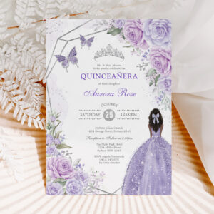 Silver Purple Quincea?era Butterfly Princess Party Invitation