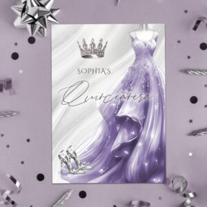 Silver Purple Sparkle Dress Quincea?era Quince Invitation