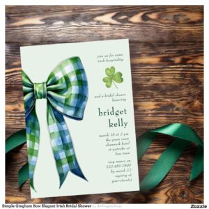 Simple Gingham Bow Elegant Irish Bridal Shower Invitation