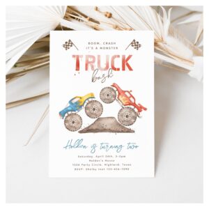 Simple Monster Truck Birthday Invitation Modern