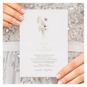 Simple Whimsical Wildflower Gold Foil Invitation