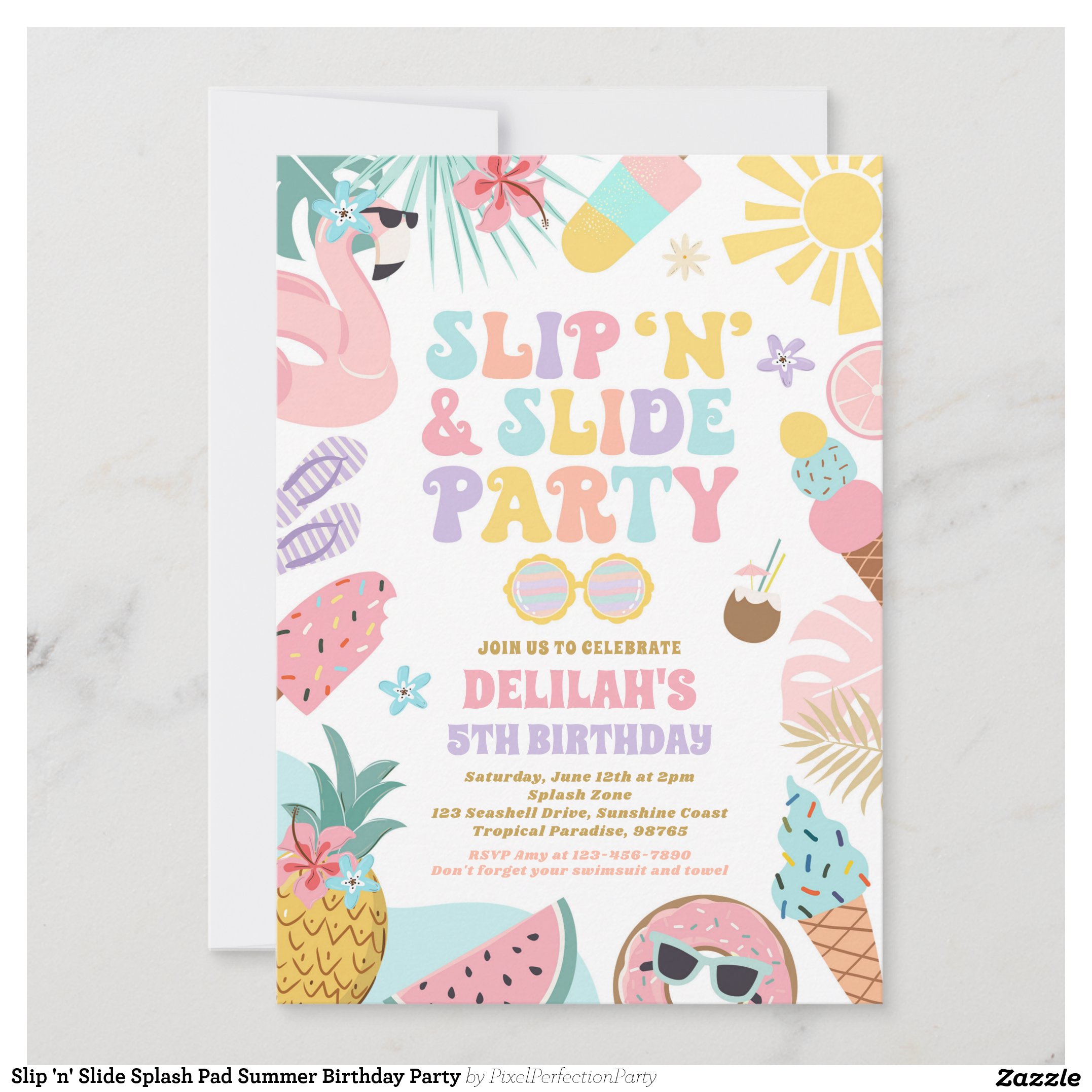 Slip 'n' Slide Splash Pad Summer Birthday Party Invitation