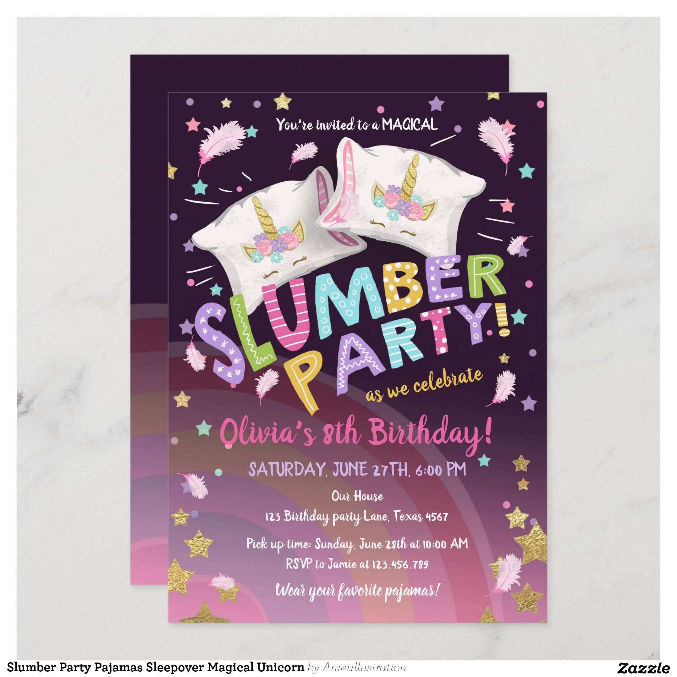 Slumber Party Pajamas Sleepover Magical Unicorn Invitation