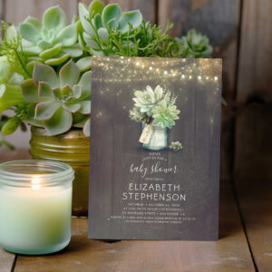Small Succulents Mason Jar Rustic Baby Shower Invitation