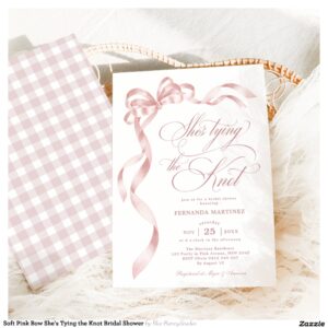 Soft Pink Bow She's Tying the Knot Bridal Shower Invitation