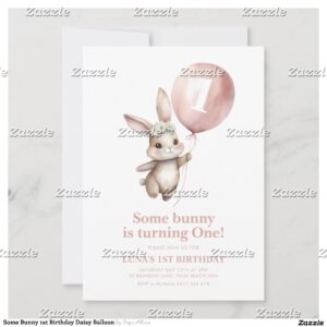 Some Bunny 1st Birthday Daisy Balloon Invitation