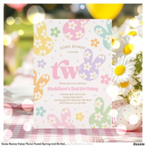 Some Bunny Daisy Floral Pastel Spring 2nd Birthday Invitation