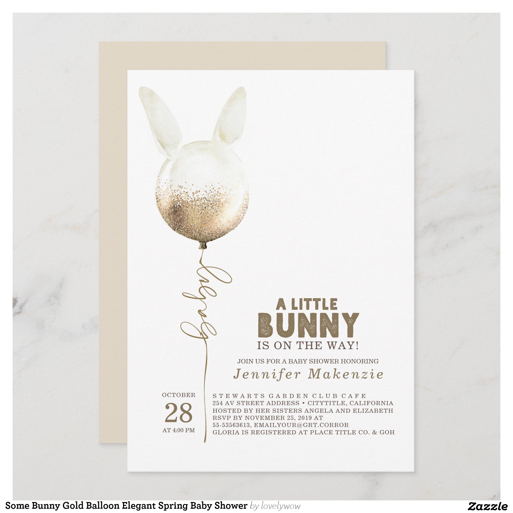 Some Bunny Gold Balloon Elegant Spring Baby Shower Invitation