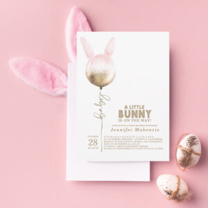 Some Bunny Gold Balloon Elegant Spring Baby Shower Invitation