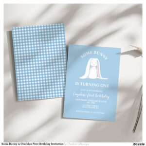 Some Bunny is One blue First Birthday Invitation