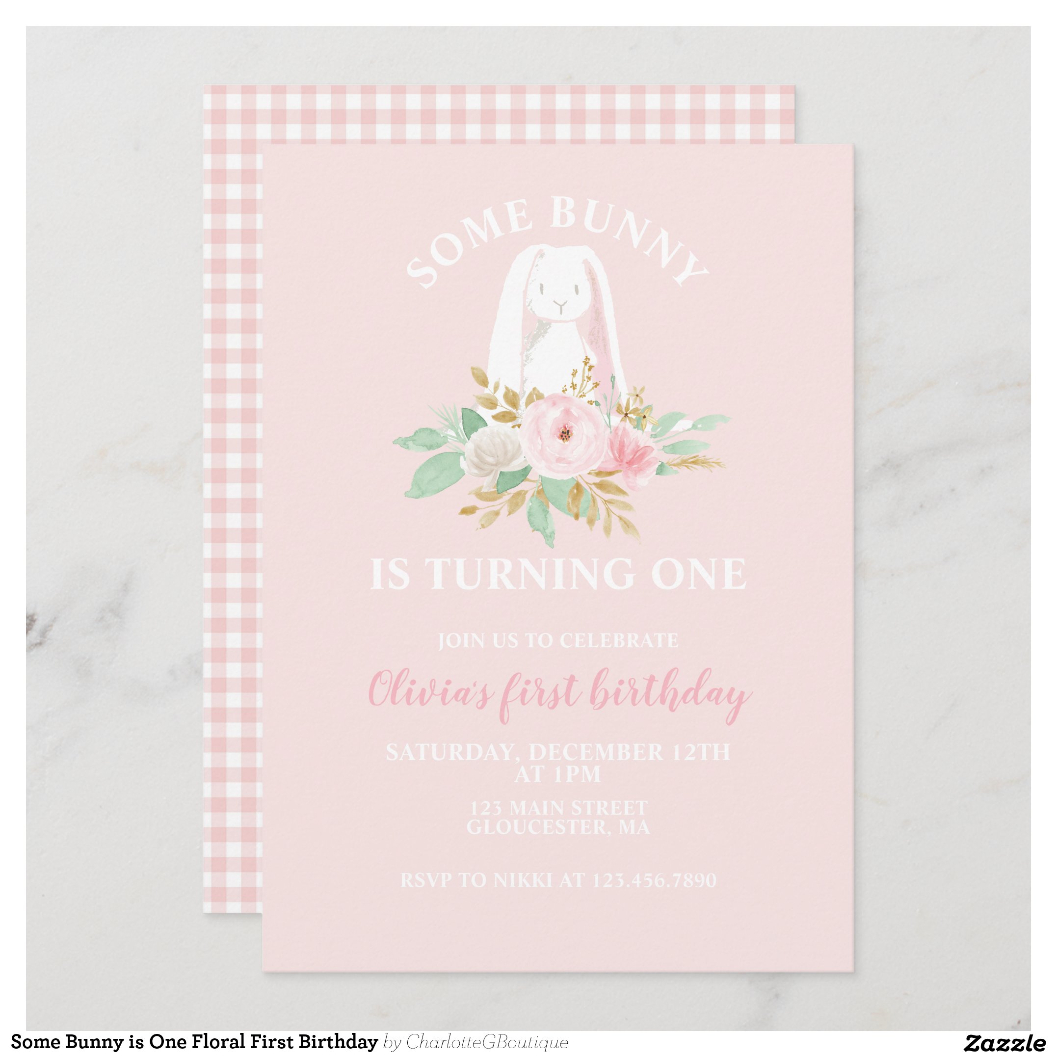 Some Bunny is One Floral First Birthday Invitation