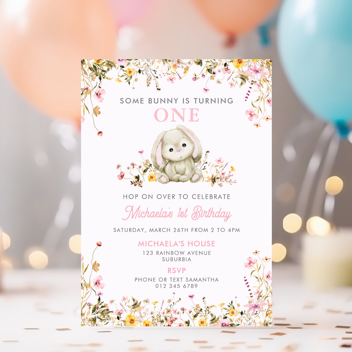 Some Bunny Is Turning One Pink Girl's 1st Birthday Invitation