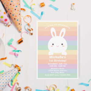 Some Bunny is Turning One Rainbow Birthday Party Invitation