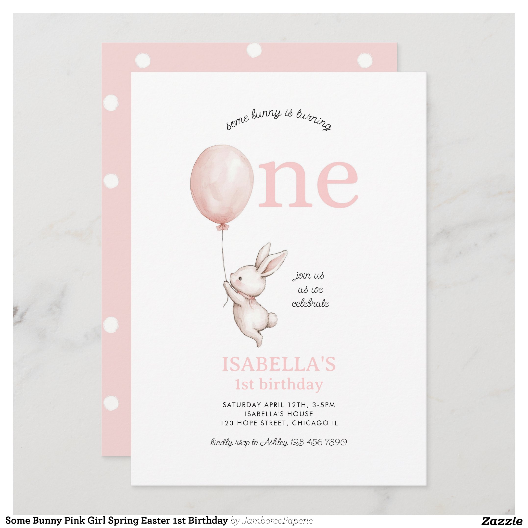 Some Bunny Pink Girl Spring Easter 1st Birthday Invitation