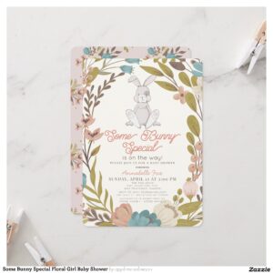 Some Bunny Special Floral Girl Baby Shower Invitation