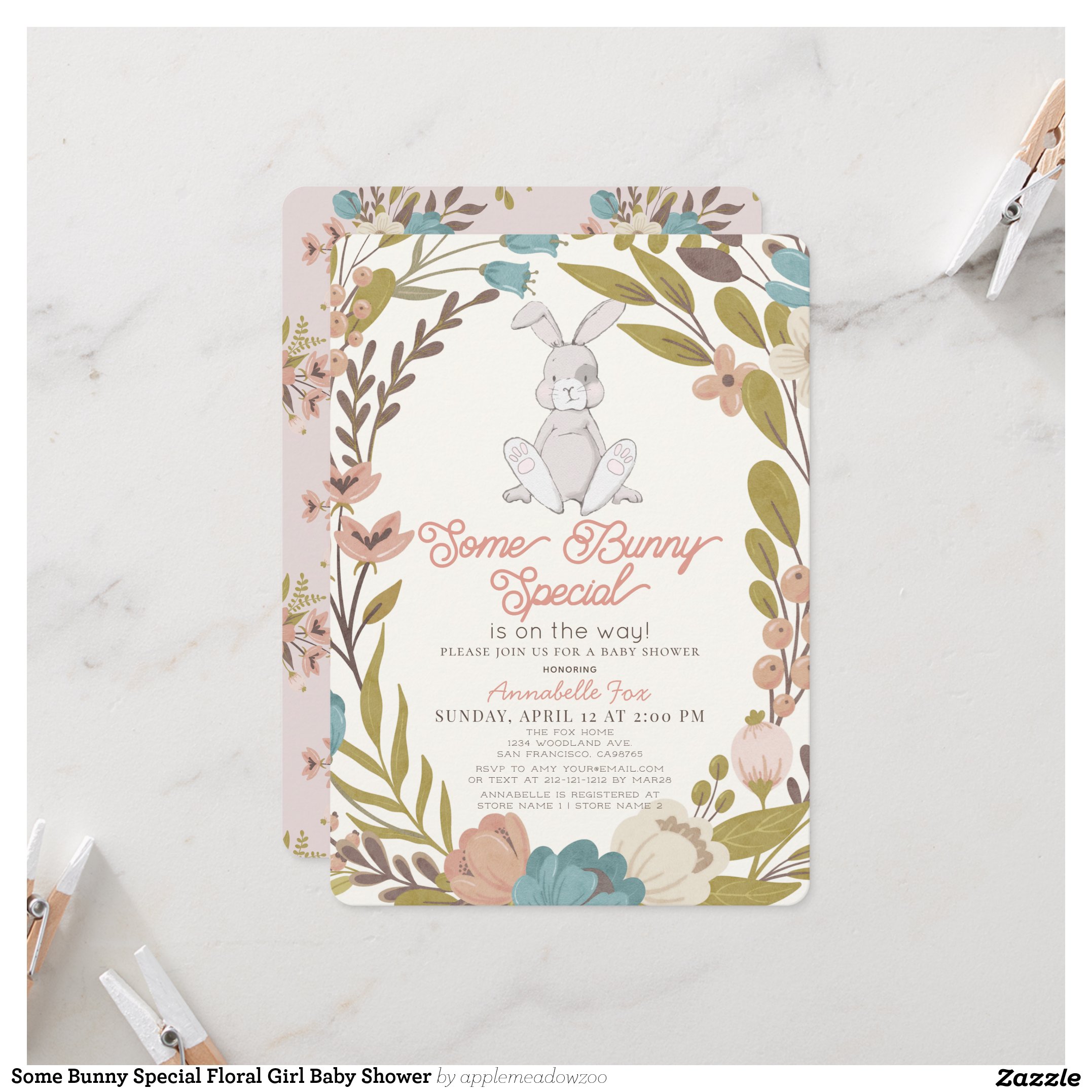 Some Bunny Special Floral Girl Baby Shower Invitation