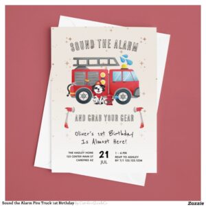 Sound the Alarm Fire Truck 1st Birthday Invitation