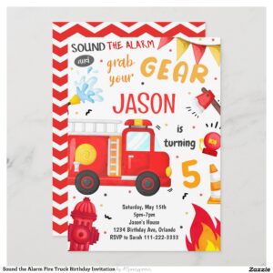 Sound the Alarm Fire Truck Birthday Invitation