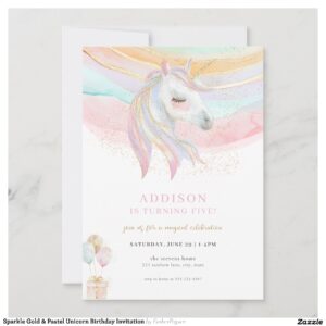 Sparkle Gold & Pastel Unicorn Birthday Invitation