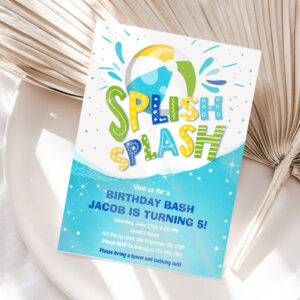 Splish Splash Birthday Bash Boy Pool Party Invitation