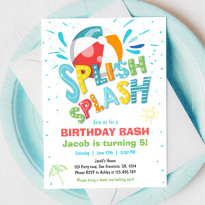 Splish Splash Birthday Bash Boy Pool Party Invitation