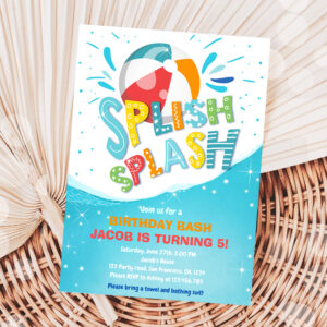 Splish Splash Birthday Bash Boy Pool Party Invitation