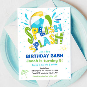 Splish Splash Birthday Bash Boy Pool Party Invitation