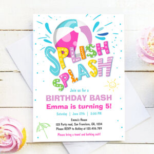 Splish Splash Birthday Bash Girl Pool Party Invitation
