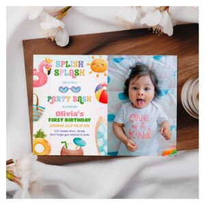 Splish Splash Birthday Bash Girl Pool Party Photo Invitation