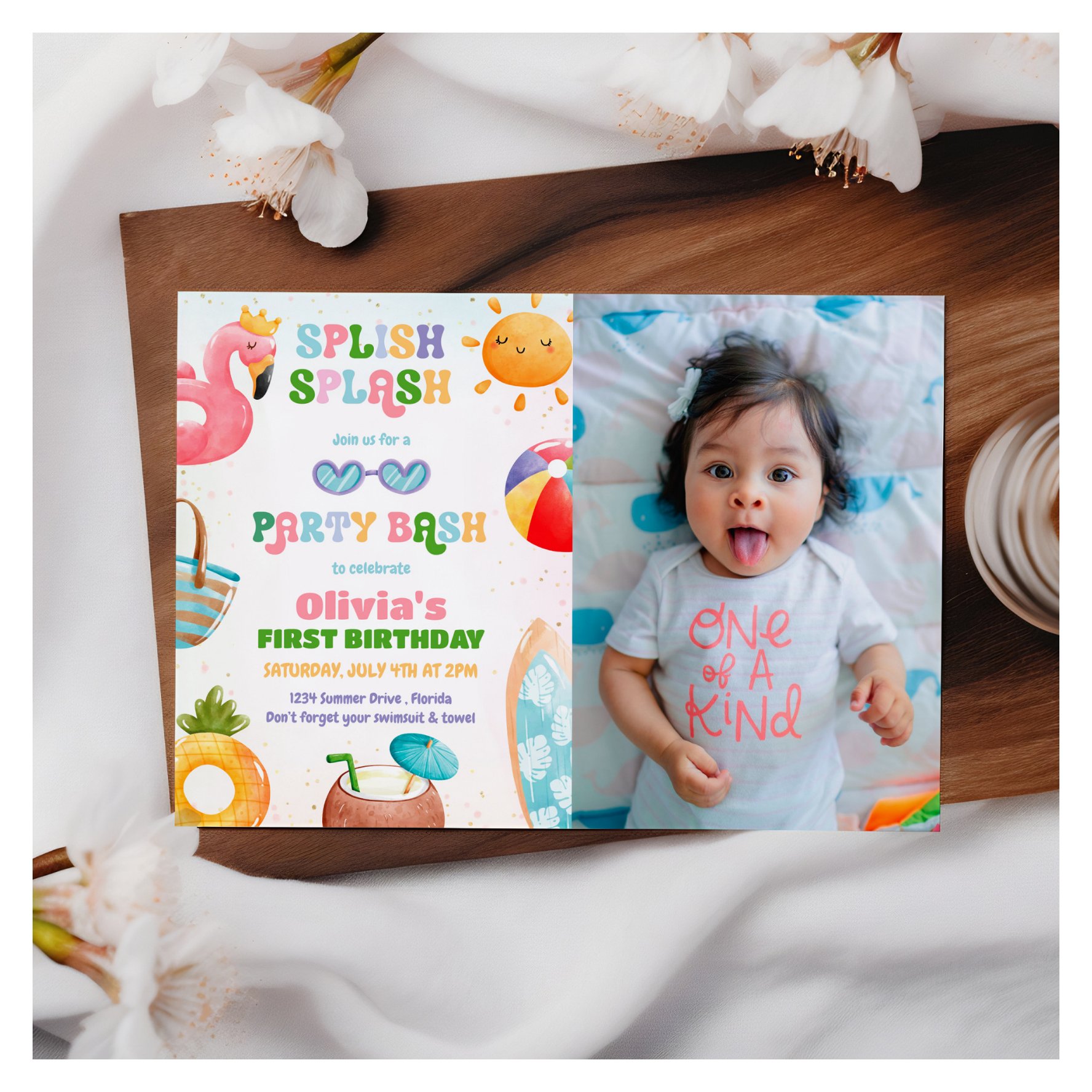 Splish Splash Birthday Bash Girl Pool Party Photo Invitation