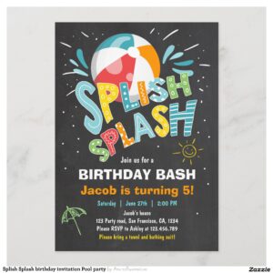 Splish Splash birthday invitation Pool party