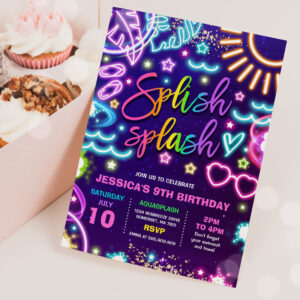 Splish Splash Pool Birthday Party Tie Dye Glow Invitation