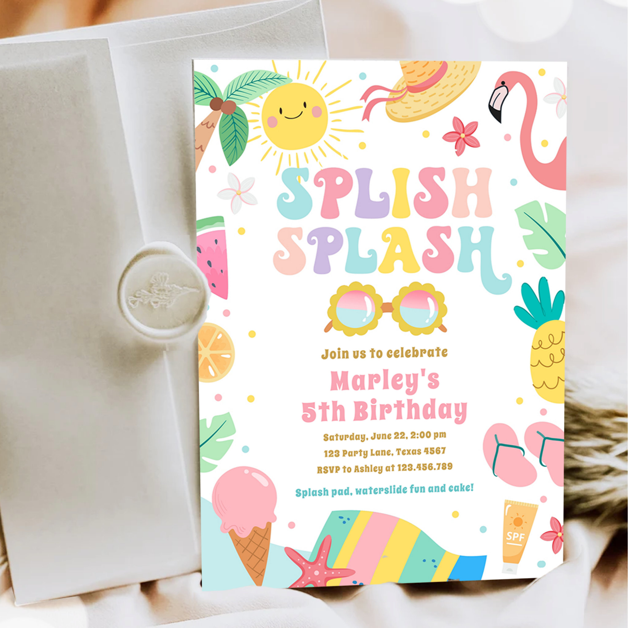 Splish Splash Pool Party Bash Girl Pink Birthday Invitation