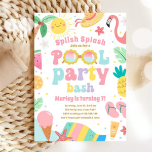 Splish Splash Pool Party Bash Girl Pink Birthday Invitation