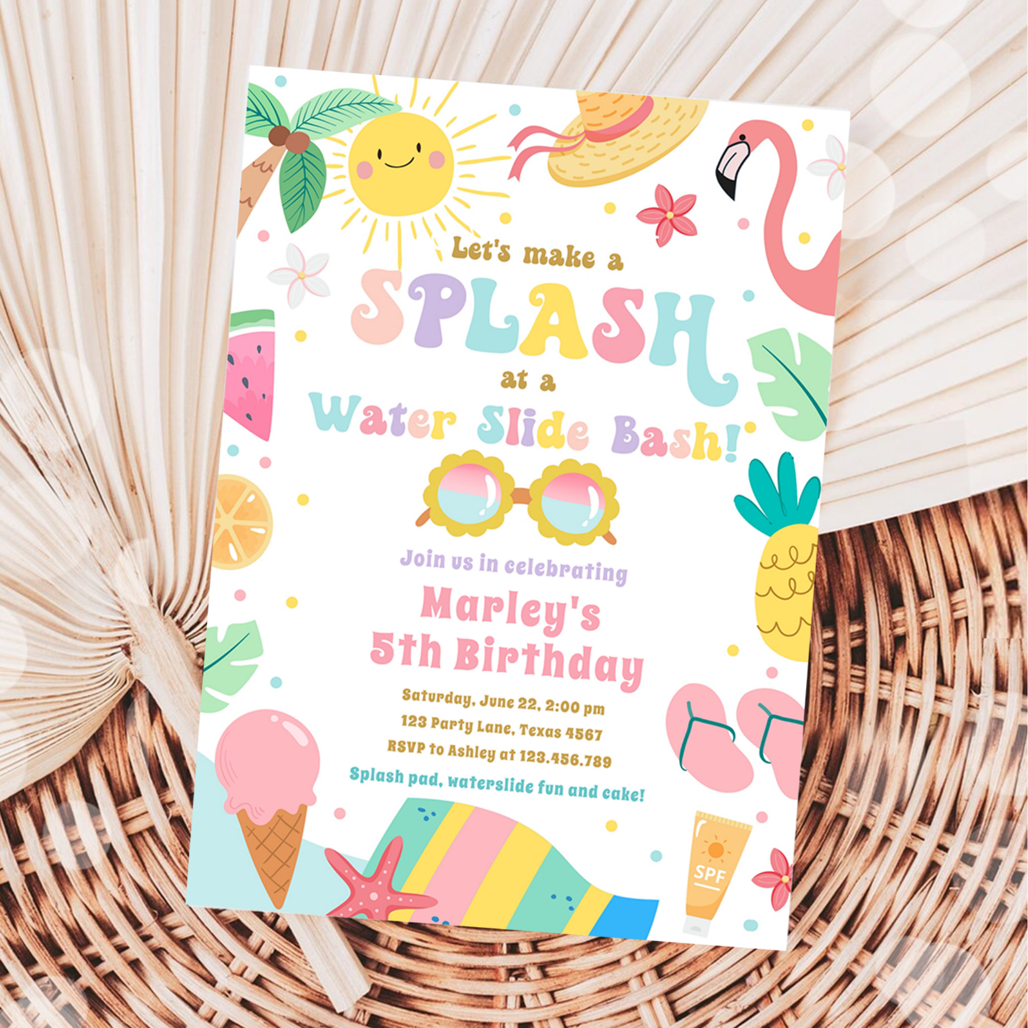 Splish Splash Pool Party Water Slide Bash Birthday Invitation