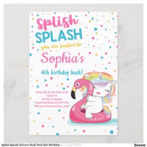 Splish Splash Unicorn Bash Pool Girl Birthday Invitation