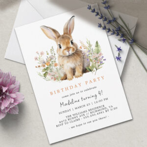 Spring Bunny Rabbit Cute Any Age Girls Birthday Invitation