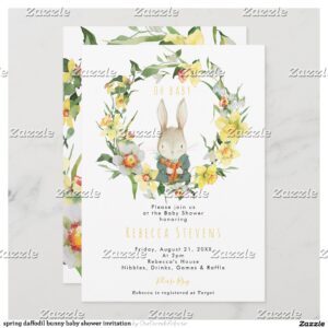 spring daffodil bunny baby shower invitation