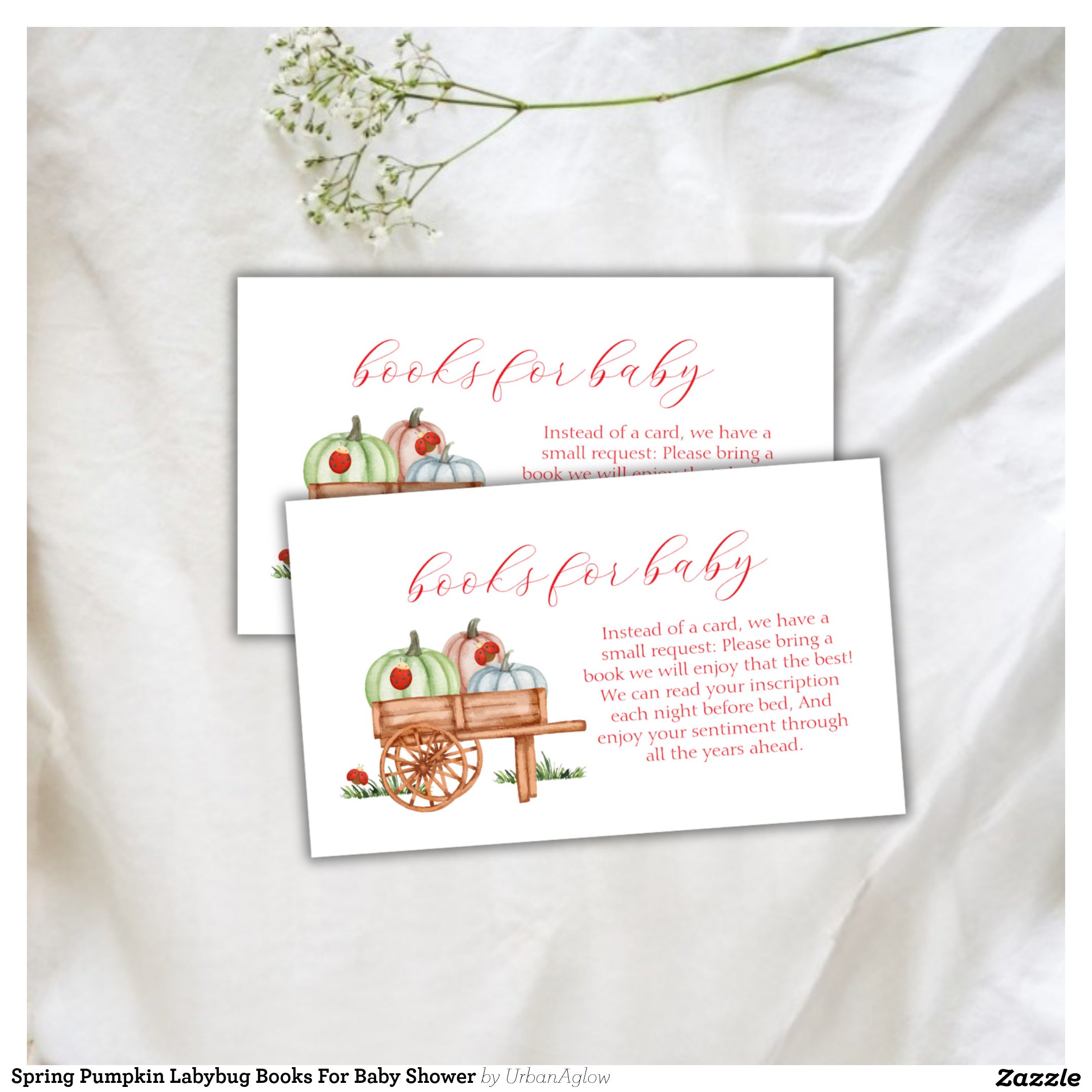Spring Pumpkin Labybug Books For Baby Shower Enclosure Card