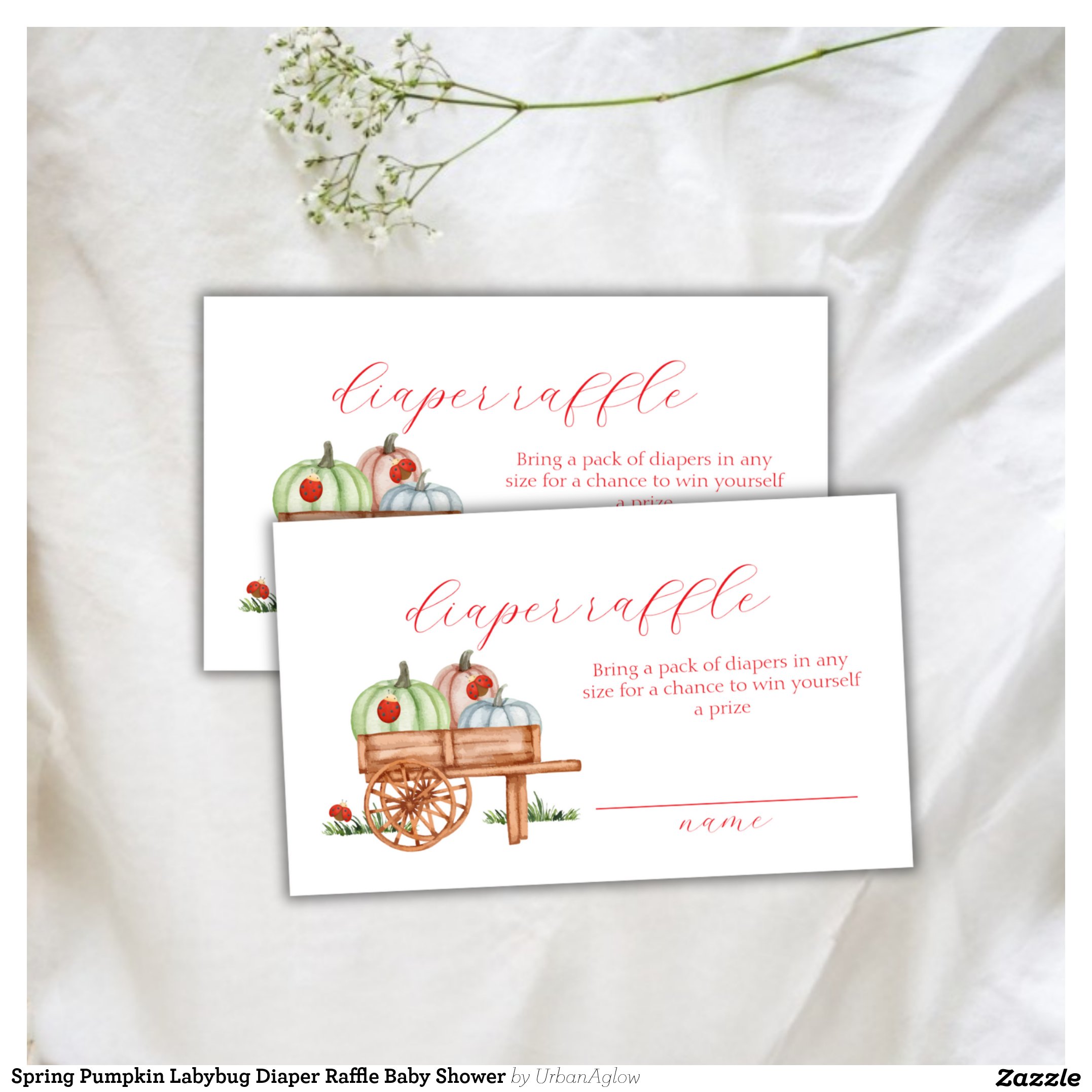Spring Pumpkin Labybug Diaper Raffle Baby Shower Enclosure Card