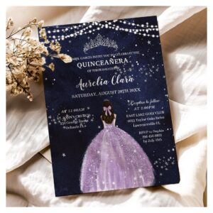 Starry Night Purple Lilac Dress Silver Quincea?era Invitation