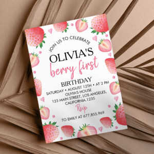 Strawberry 1st Birthday Invitation