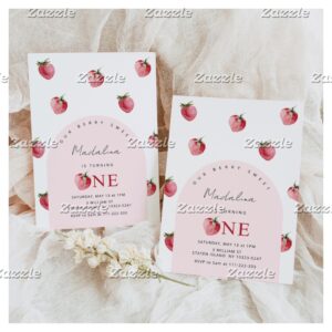 Strawberry 1st birthday invitation