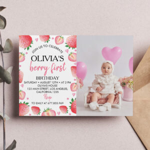 Strawberry 1st Birthday Invitation Berry Sweet