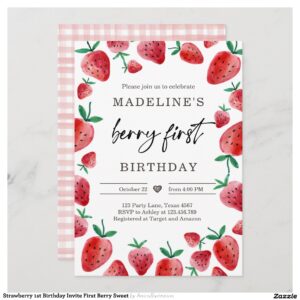 Strawberry 1st Birthday Invite First Berry Sweet