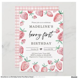 Strawberry 1st Birthday Invite First Berry Sweet